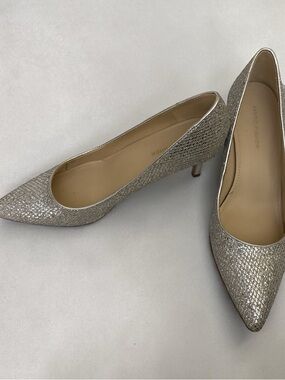 Marc Fisher Silver Glitter Pointed 3” Heel Pumps